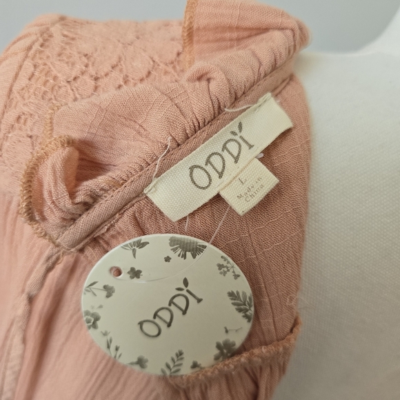 ODDY | Large | Peach Floral Lace Ruffle Babydoll Top - Picture 5 of 9